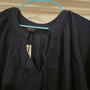 Lane Bryant Navy Textured Split-Neck Blouse